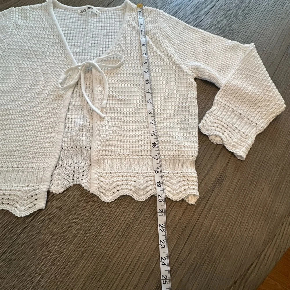 Grace Karin White Knit Cardigan with Tie-Front - Picture 2 of 5